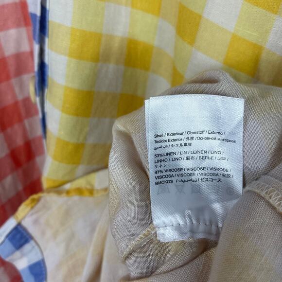 Anthropologies Farm Rio Surf Buttondown Short Sleeve Plaid Linen Blend Sz Small - Picture 6 of 7